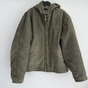 Carhartt J141 Detroit Jacket Mens 2XL Green Sherpa Lined Hooded Canvas Workwear